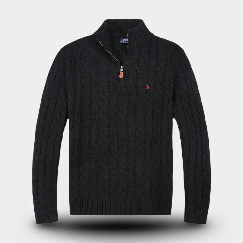 Half-Zip Kabelgebreide Katoenen Sweater