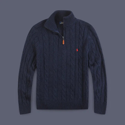 Half-Zip Kabelgebreide Katoenen Sweater